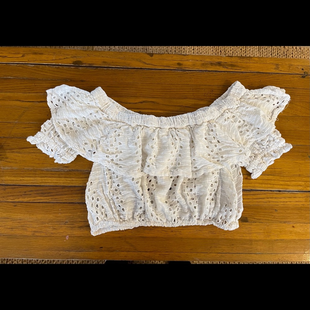 Free People off-the-shoulder eyelet crop top